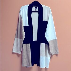 Aaeda Size 2X Long Sleeve Black White Tan Colorblock Women’s Long Open Cardigan